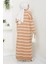 Fermuarlı Çizgili Triko Elbise Camel HM2528 5