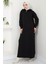 Yakası Fermuarlı Düz Triko Elbise Siyah HM2568 1