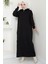 Yakası Fermuarlı Düz Triko Elbise Siyah HM2568 2