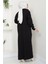 Yakası Fermuarlı Düz Triko Elbise Siyah HM2568 5