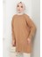 Yırtmaçlı Bisiklet Yaka Triko Tunik Camel HM2533 1