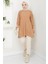 Yırtmaçlı Bisiklet Yaka Triko Tunik Camel HM2533 2