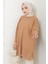 Yırtmaçlı Bisiklet Yaka Triko Tunik Camel HM2533 3