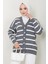 Düğme Detaylı Çizgili Araboy Triko Hırka Füme HM2516 1