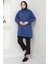 Kapüşonlu Kolu Cep Detaylı Sweatshirt Tunik Indigo HM2582 1