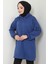 Kapüşonlu Kolu Cep Detaylı Sweatshirt Tunik Indigo HM2582 4