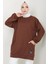 Torba Cepli Bisiklet Yakalı Sweatshirt Tunik Kahverengi Hm2509 3