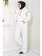 Çoban Nakışlı Üç Iplik Şardonlu Kapşonlu Eşofman Takımı Beyaz HM2579 3