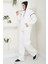 Çoban Nakışlı Üç Iplik Şardonlu Kapşonlu Eşofman Takımı Beyaz HM2579 5