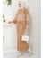 Çizgili Jile Kazak Triko Takım Camel HM2596 3
