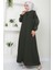 Kolu Taşlı ve Incili Ferace Haki HM2494 4