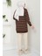 Çizgili Baklava Desen Triko Hırka Kahverengi HM2549 5