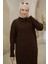 Fermuarlı Uzun Triko Tunik Kahverengi HM2529 2