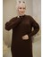 Fermuarlı Uzun Triko Tunik Kahverengi HM2529 5