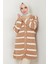 Çizgili Fitilli Triko Hırka Camel HM2589 1