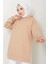 Kanguru Cepli Kapüşonlu Sweatshirt Tunik Camel Hm2510 1