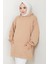 Kanguru Cepli Kapüşonlu Sweatshirt Tunik Camel Hm2510 4