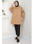 Kapüşonlu Kolu Cep Detaylı Sweatshirt Tunik Camel Hm2582 2