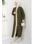 Şal Yaka Cepli Triko Hırka Haki HM2534 1