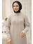 Fermuarlı Uzun Triko Tunik Taş Rengi HM2529 4