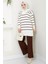 Çizgi Garnili Tunik Pantolon Ikili Triko Takım Kahverengi HM2586 1