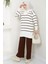 Çizgi Garnili Tunik Pantolon Ikili Triko Takım Kahverengi HM2586 2