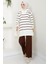 Çizgi Garnili Tunik Pantolon Ikili Triko Takım Kahverengi HM2586 3
