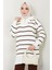 Çizgi Garnili Tunik Pantolon Ikili Triko Takım Kahverengi HM2586 4