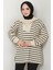 Yakası Fermuarlı Çizgili Sweatshirt Tunik Siyah HM2592 2