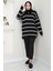 Yakası Fermuarlı Çizgili Triko Tunik Siyah HM2594 1