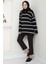 Yakası Fermuarlı Çizgili Triko Tunik Siyah HM2594 2