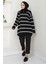 Yakası Fermuarlı Çizgili Triko Tunik Siyah HM2594 3
