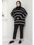 Yakası Fermuarlı Çizgili Triko Tunik Siyah HM2594 4