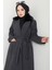 Yakası Kürklü Nervür Detaylı Kaşe Kaban Antrasit HM2576 2