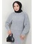 Örgü Desenli Jile Bluz Triko Takım Gri HM2559 2