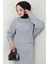 Örgü Desenli Jile Bluz Triko Takım Gri HM2559 5
