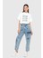 Slogan Yazı Baskılı Işleme Detaylı Oversıze Ekru T-Shirt 1
