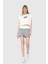 Düşük Omuz Triko Yaka Crop Ekru T-Shirt 1