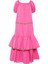 Çizgili Şerit Detaylı Kayık Yaka Pembe Poplin Elbise 5