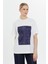 Önü Pano Desenli Garnili Yarım Kollu Klasik Beyaz Tshirt 1