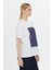 Önü Pano Desenli Garnili Yarım Kollu Klasik Beyaz Tshirt 2