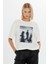 Baskı Detaylı Düşük Omuzlı Kısa Kollu Basic Ekru Tshirt 1