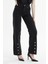 Düz Kesim Paçası Gold Düğme Detaylı Siyah Denim Pantolon 2
