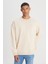 Loose Fit Rahat Kesim Bisiklet Yaka %100 Pamuk Ekru Sweatshirt 1