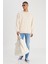 Loose Fit Rahat Kesim Bisiklet Yaka %100 Pamuk Ekru Sweatshirt 2