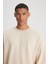 Loose Fit Rahat Kesim Bisiklet Yaka %100 Pamuk Ekru Sweatshirt 3