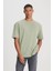 Loose Fit Rahat Kesim Bisiklet Yaka Mint Yeşili Tişört 1