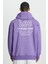 Loose Fit Rahat Kesim Kapüşonlu İçi Polarlı Sırt Baskılı Mor Sweatshirt 2