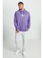 Loose Fit Rahat Kesim Kapüşonlu İçi Polarlı Sırt Baskılı Mor Sweatshirt 5