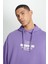 Loose Fit Rahat Kesim Kapüşonlu İçi Polarlı Sırt Baskılı Mor Sweatshirt 6